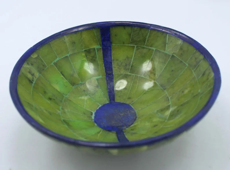 Handmade Royal Blue Lapis Lazuli & Jade Bowl – Afghanistan