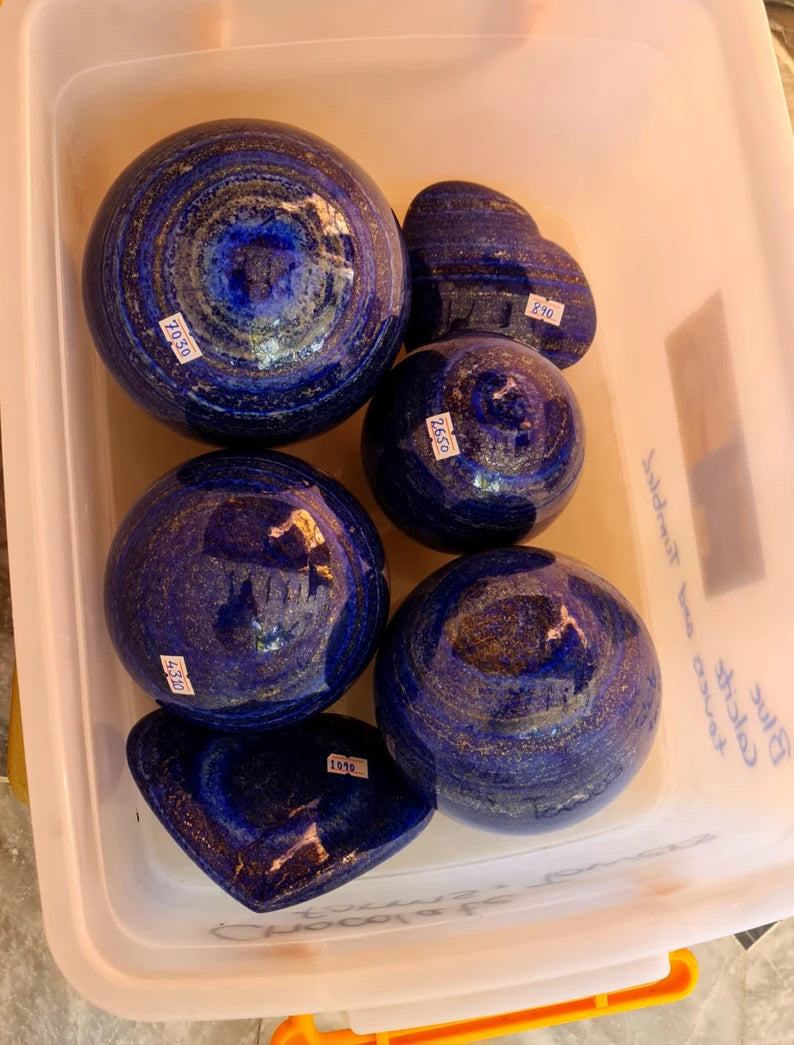 20.630 KG High-Grade Afghan Lapis Lazuli Lot – Polished Spheres & Hearts with Golden Pyrite