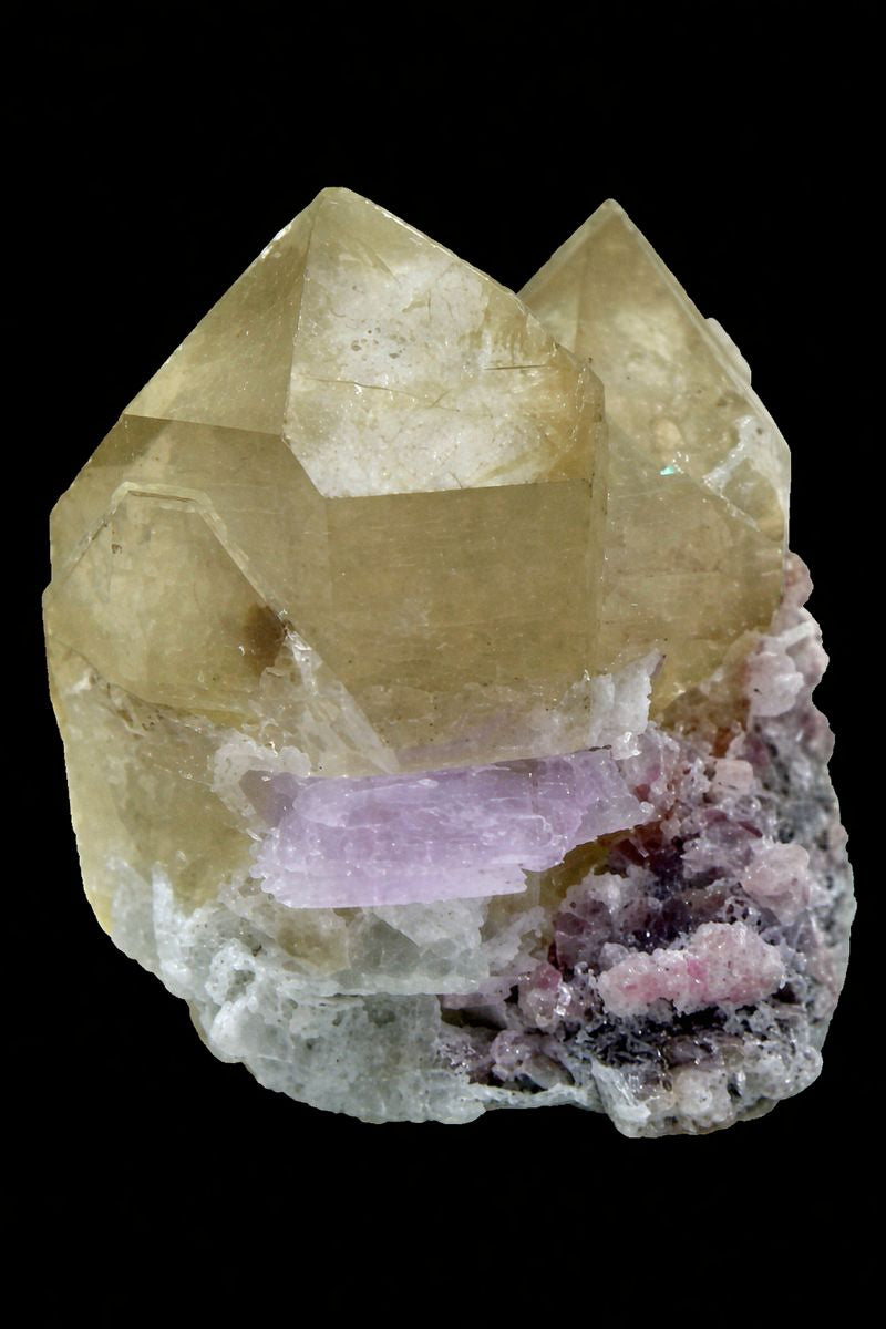 225 g Twin Smoky Quartz Point Crystal with Kunzite, Cleavelandite & Lepidolite