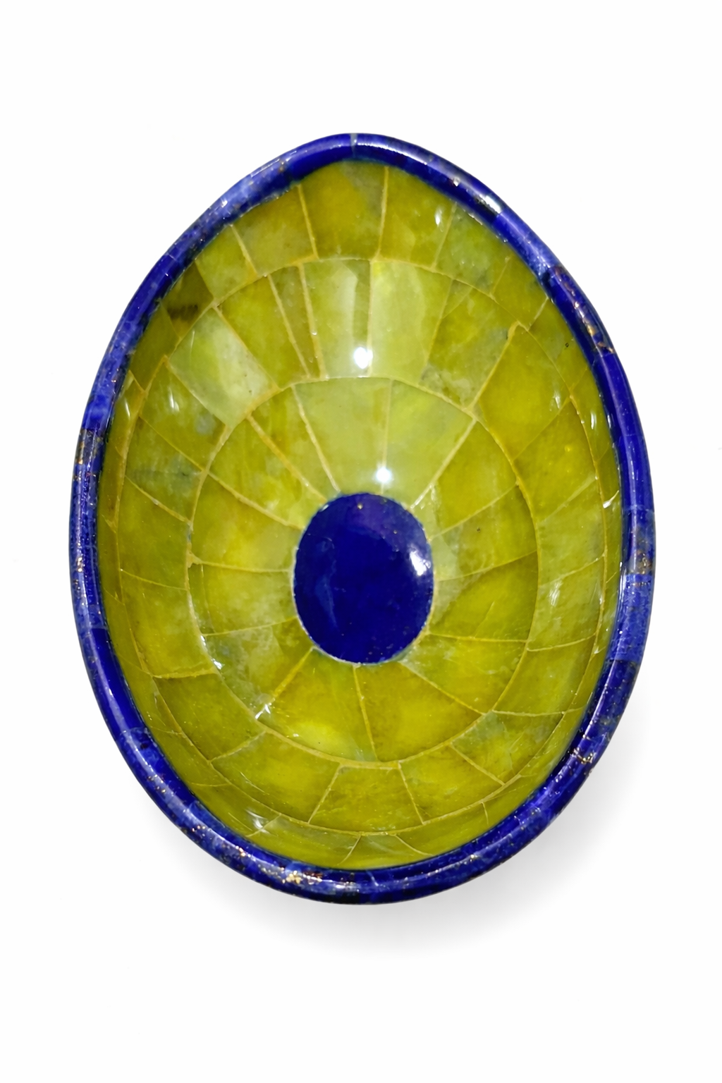 Handmade Royal Blue Lapis Lazuli & Jade Oval Bowl – Afghanistan