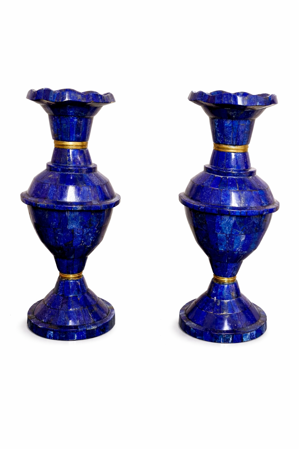 15.7 Inch XXL Handcrafted High-Quality Lapis Lazuli Pair Flower Vases – Afghanistan