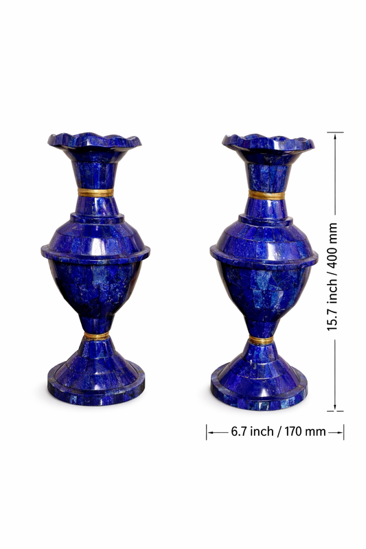 15.7 Inch XXL Handcrafted High-Quality Lapis Lazuli Pair Flower Vases – Afghanistan