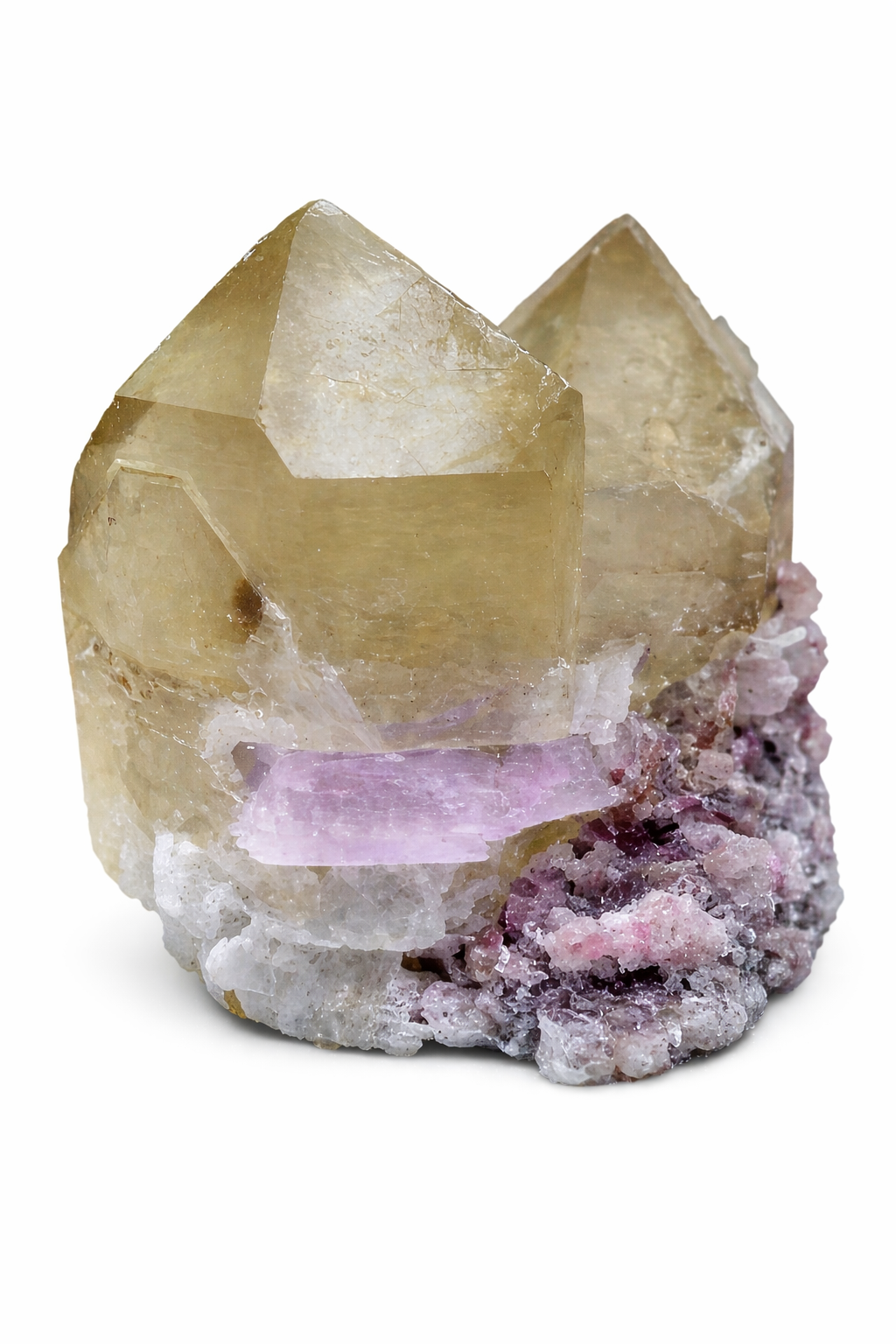 225 g Twin Smoky Quartz Point Crystal with Kunzite, Cleavelandite & Lepidolite