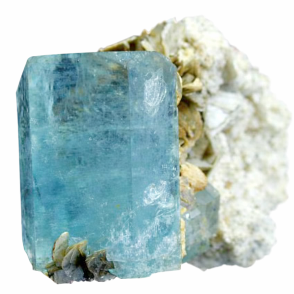 413 g DT Gem Grade Natural Light Blue Aquamarine Crystal on Matrix – Nagar (61 × 95 × 54 mm)