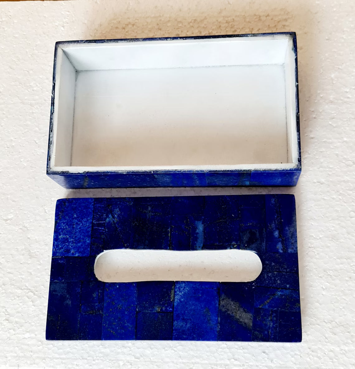 Handmade Royal Blue Lapis Lazuli Tissue Box, Home Decor from Afghanistan