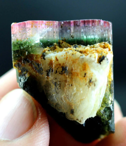 110 CT Terminated Natural Tri-Color Pink Cap Paprok Tourmaline Crystal | Afghanistan (21 × 21 × 21 mm)