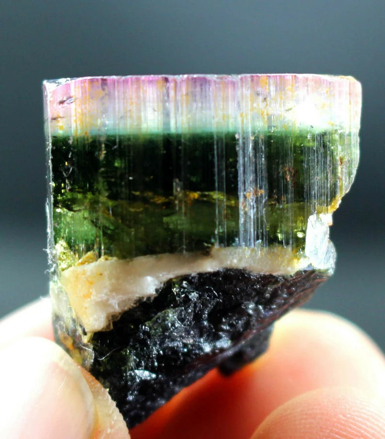 110 CT Terminated Natural Tri-Color Pink Cap Paprok Tourmaline Crystal | Afghanistan (21 × 21 × 21 mm)
