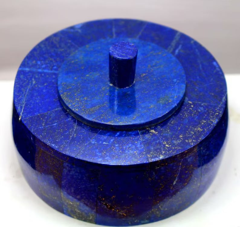Handmade Royal Blue Lapis Lazuli & Marble Jewelry Box – Decorative
