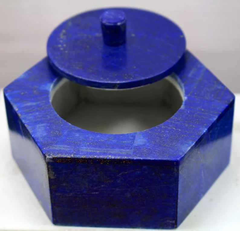 Handmade Royal Blue Lapis Lazuli with Marble Jewelry Box – Decorative Accent