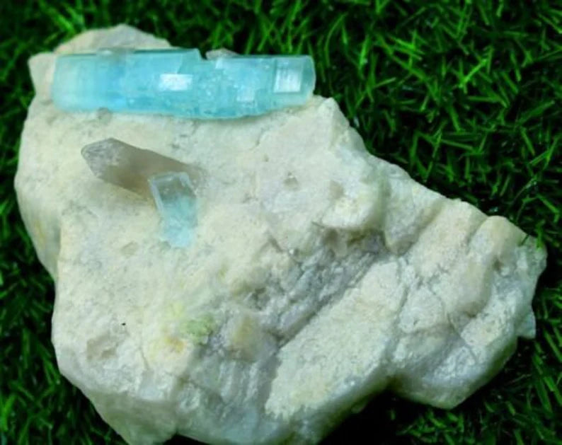 553 Gm Undamaged Natural DT Aquamarine Crystals with Smoky Quartz on Feldspar – Afghan Origin