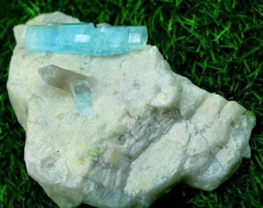 553 Gm Undamaged Natural DT Aquamarine Crystals with Smoky Quartz on Feldspar – Afghan Origin