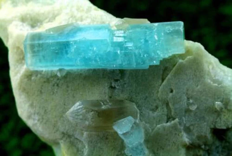553 Gm Undamaged Natural DT Aquamarine Crystals with Smoky Quartz on Feldspar – Afghan Origin