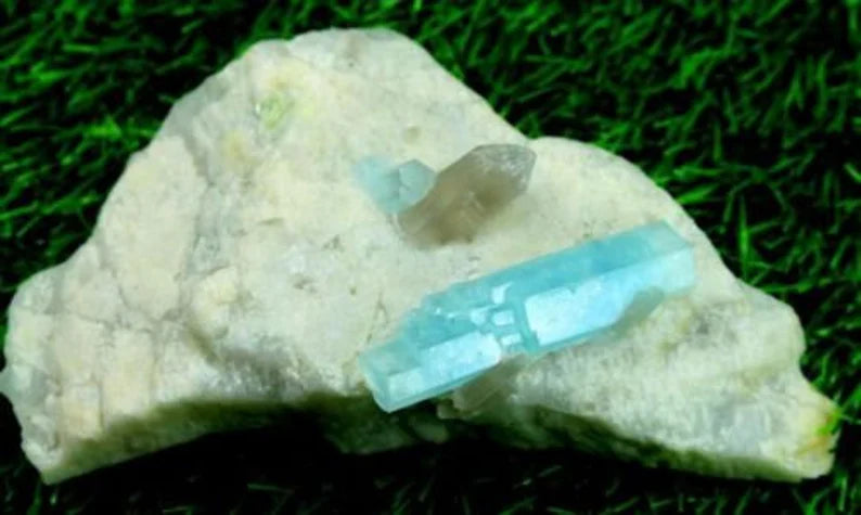 553 Gm Undamaged Natural DT Aquamarine Crystals with Smoky Quartz on Feldspar – Afghan Origin