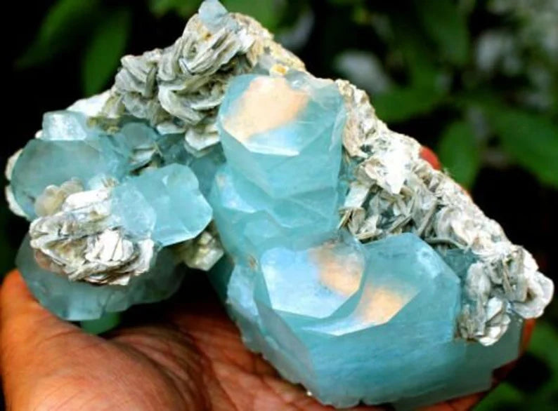 1028 Gm Undamaged & DT Natural Sky Blue Stepped Gemmy Aquamarine Crystal Cluster – Nagar Origin