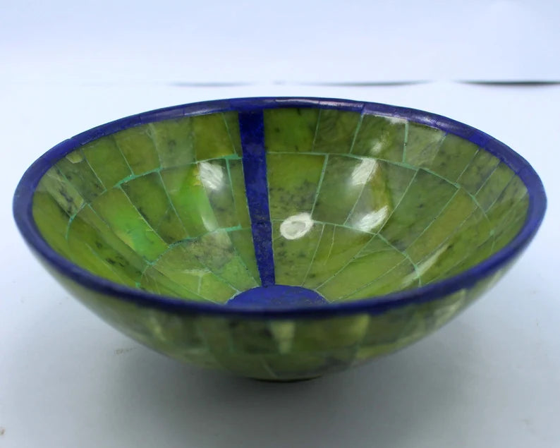 Handmade Royal Blue Lapis Lazuli & Jade Bowl – Afghanistan