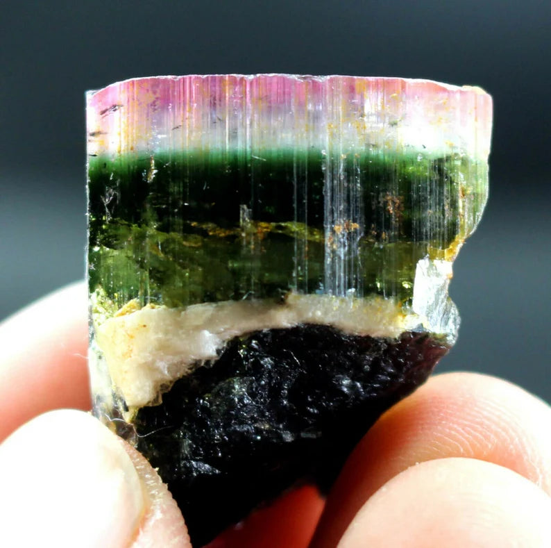 110 CT Terminated Natural Tri-Color Pink Cap Paprok Tourmaline Crystal | Afghanistan (21 × 21 × 21 mm)