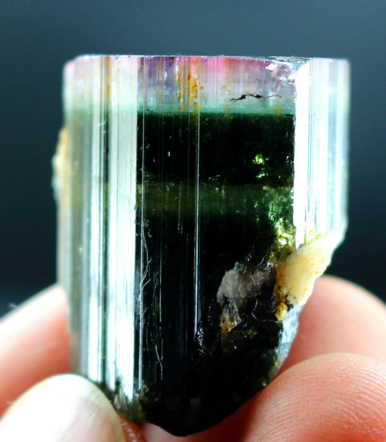 110 CT Terminated Natural Tri-Color Pink Cap Paprok Tourmaline Crystal | Afghanistan (21 × 21 × 21 mm)