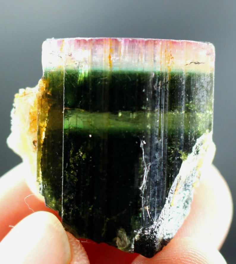 110 CT Terminated Natural Tri-Color Pink Cap Paprok Tourmaline Crystal | Afghanistan (21 × 21 × 21 mm)