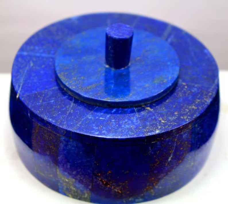 Handmade Royal Blue Lapis Lazuli & Marble Jewelry Box – Decorative