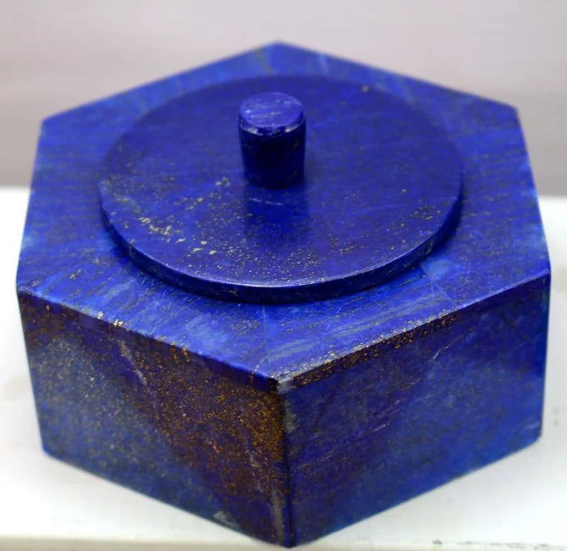 Handmade Royal Blue Lapis Lazuli with Marble Jewelry Box – Decorative Accent