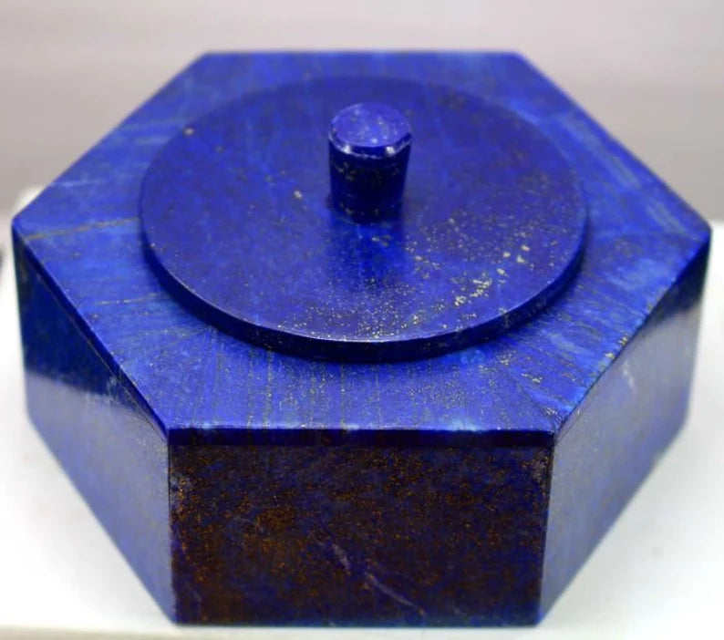 Handmade Royal Blue Lapis Lazuli with Marble Jewelry Box – Decorative Accent