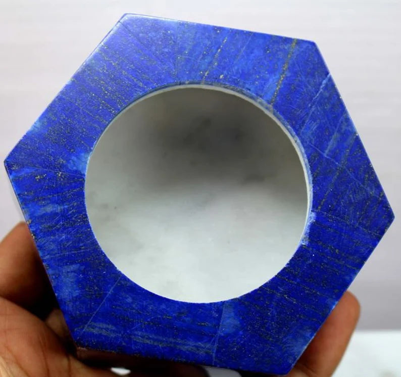 Handmade Royal Blue Lapis Lazuli with Marble Jewelry Box – Decorative Accent