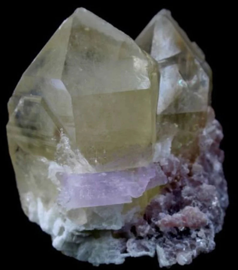 225 g Twin Smoky Quartz Point Crystal with Kunzite, Cleavelandite & Lepidolite