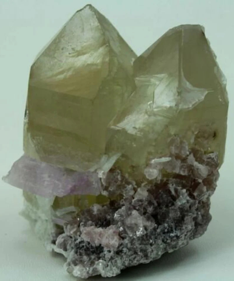 225 g Twin Smoky Quartz Point Crystal with Kunzite, Cleavelandite & Lepidolite