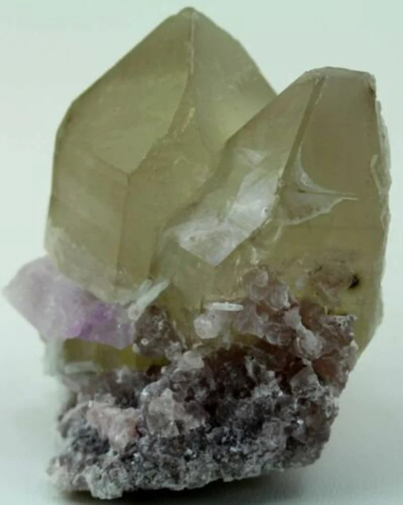 225 g Twin Smoky Quartz Point Crystal with Kunzite, Cleavelandite & Lepidolite