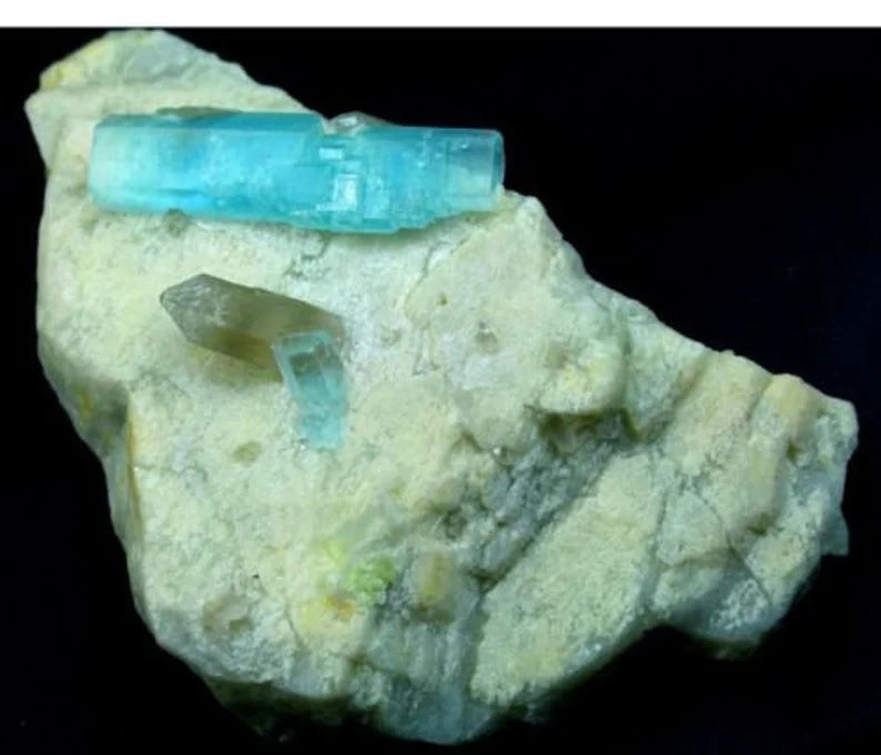 553 Gm Undamaged Natural DT Aquamarine Crystals with Smoky Quartz on Feldspar – Afghan Origin