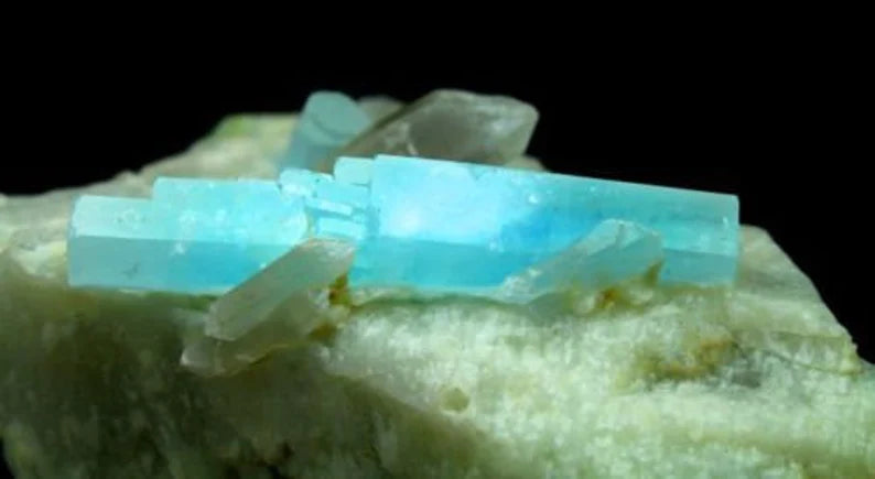 553 Gm Undamaged Natural DT Aquamarine Crystals with Smoky Quartz on Feldspar – Afghan Origin