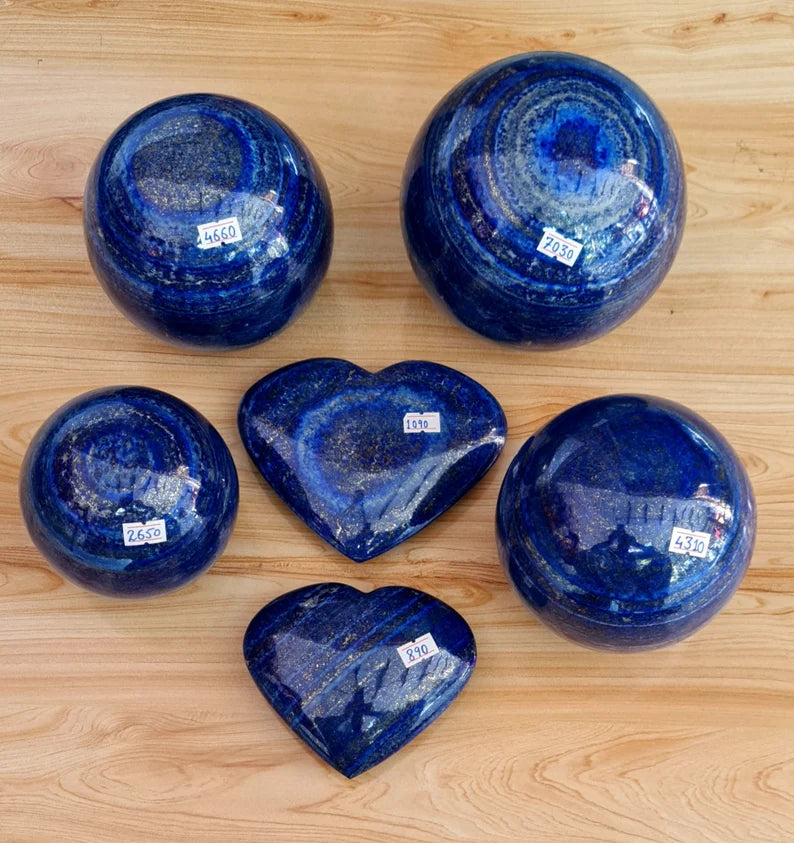 20.630 KG High-Grade Afghan Lapis Lazuli Lot – Polished Spheres & Hearts with Golden Pyrite