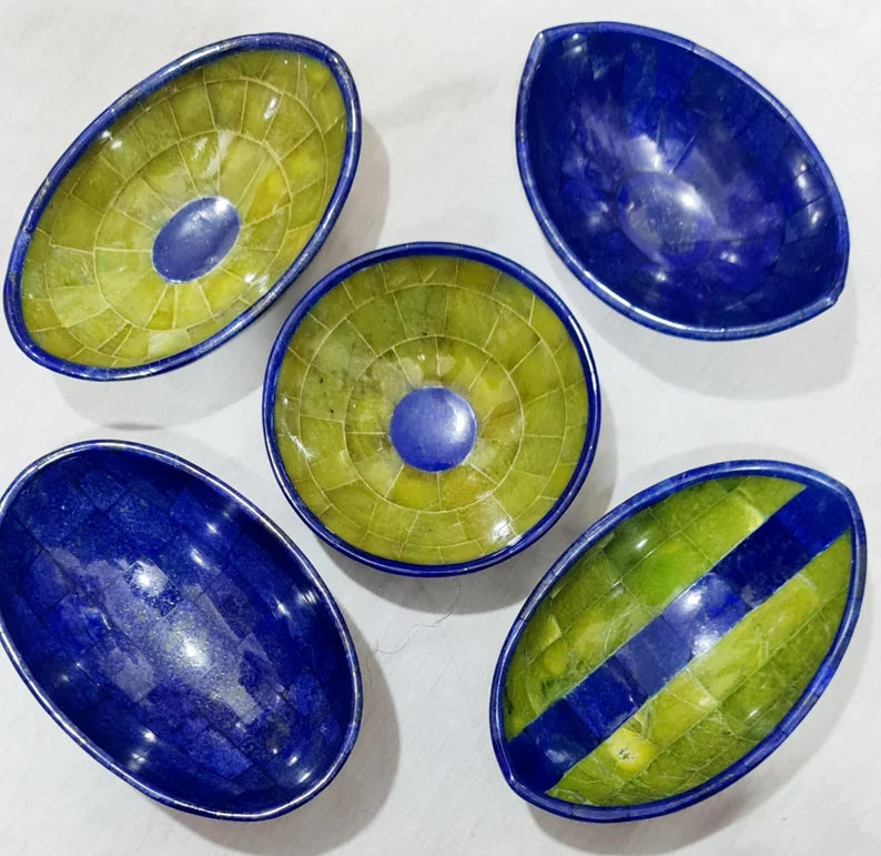 Handmade Royal Blue Lapis Lazuli & Jade Bowls Collection – Afghanistan