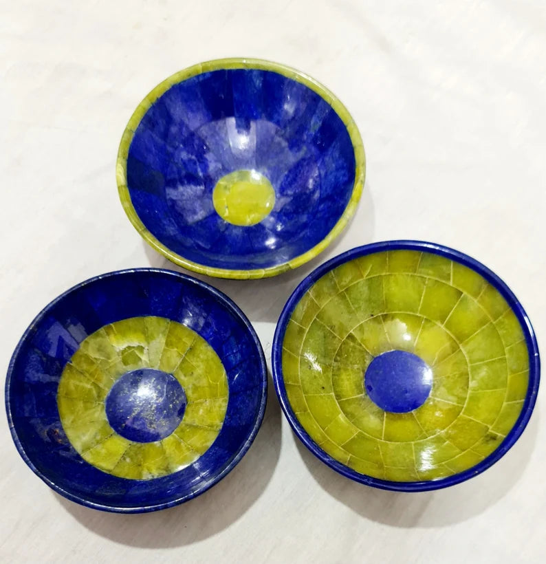 Handmade Royal Blue Lapis Lazuli & Jade Bowls Collection – Afghanistan