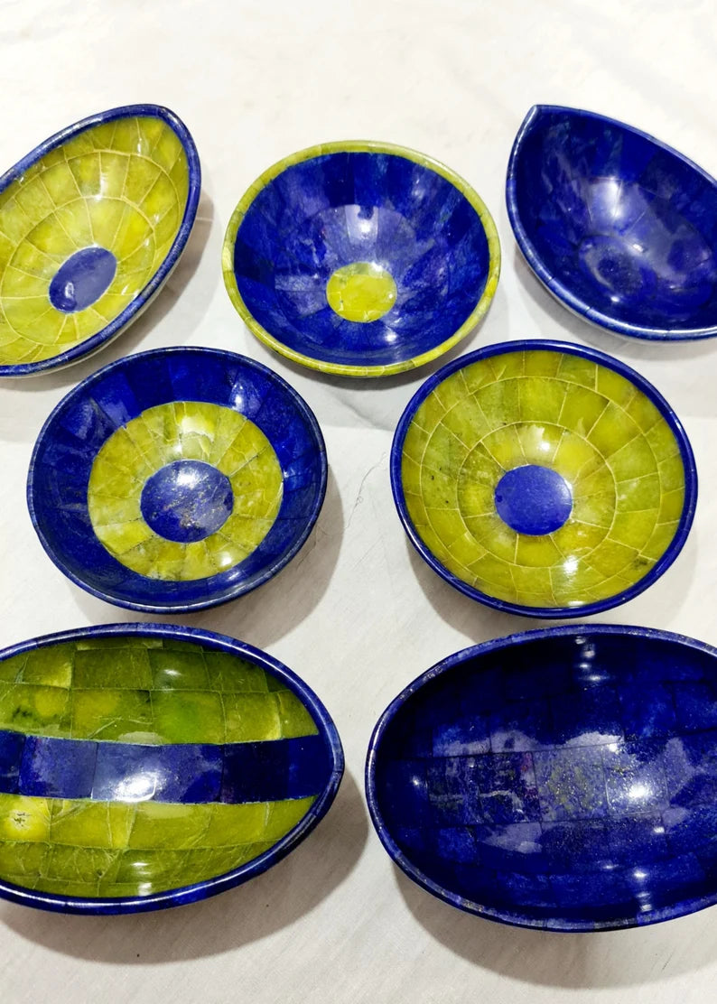 Handmade Royal Blue Lapis Lazuli & Jade Bowls Collection – Afghanistan