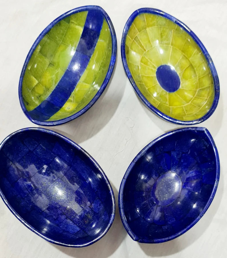 Handmade Royal Blue Lapis Lazuli & Jade Bowls Collection – Afghanistan