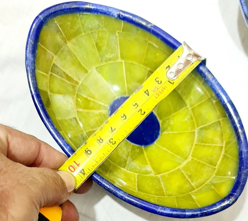 Handmade Royal Blue Lapis Lazuli & Jade Oval Bowl – Afghanistan