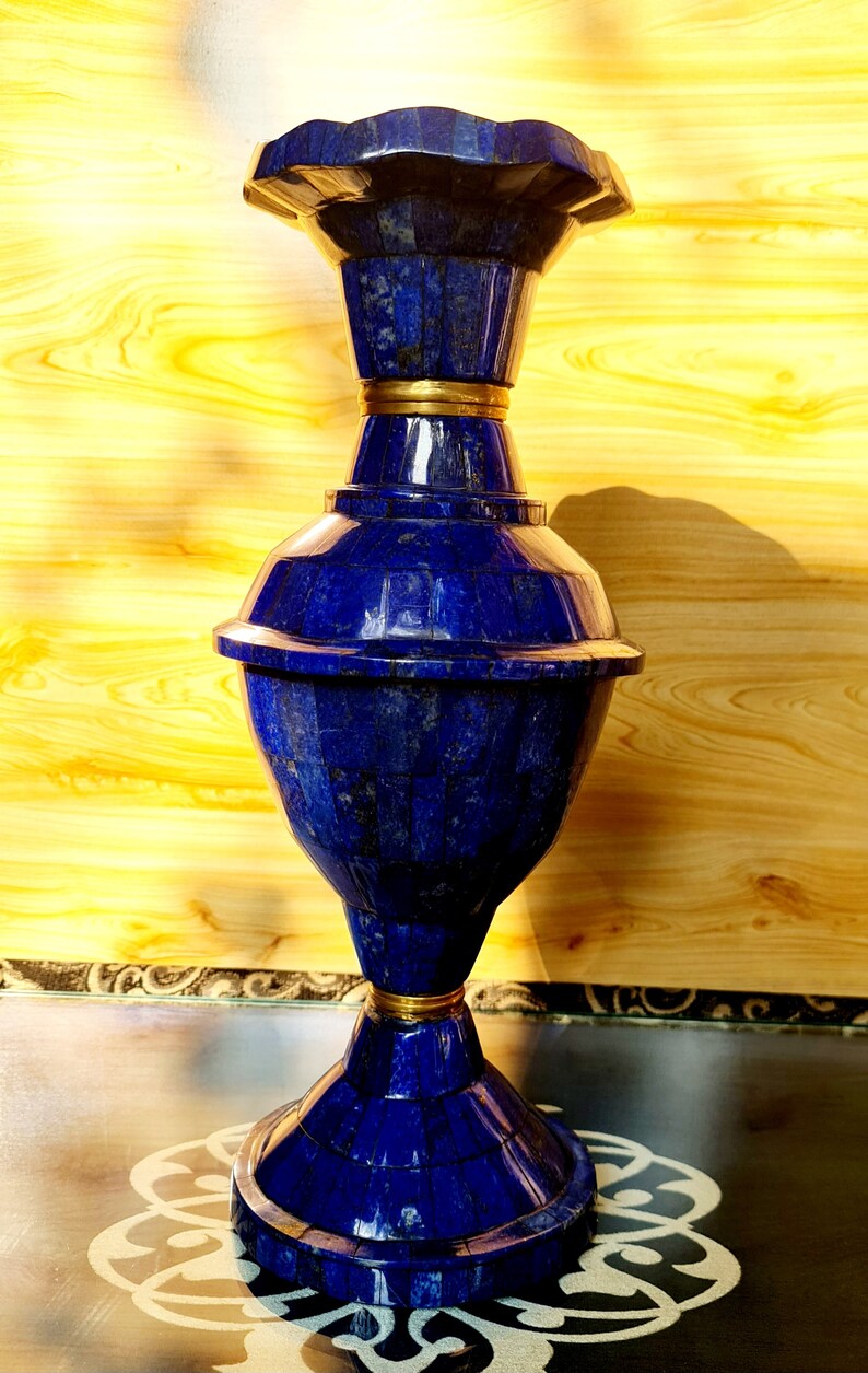 15.7 Inch XXL Handcrafted High-Quality Lapis Lazuli Pair Flower Vases – Afghanistan