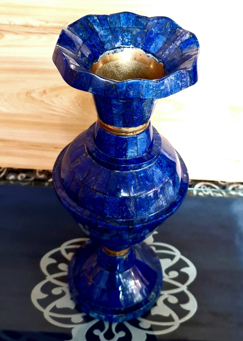 15.7 Inch XXL Handcrafted High-Quality Lapis Lazuli Pair Flower Vases – Afghanistan