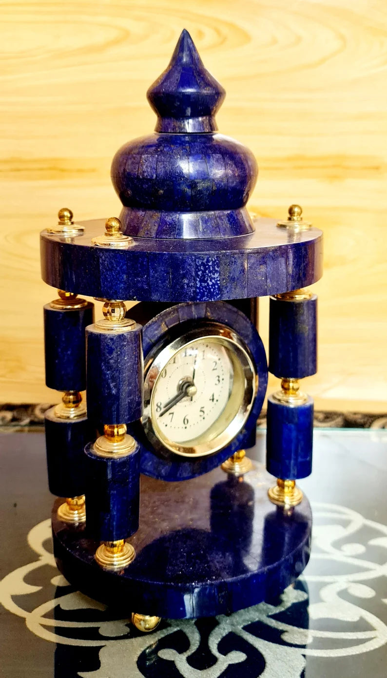 Handcrafted High Quality Lapis Lazuli Clock Decorative Tower – 4180 g | Afghan Stone Art