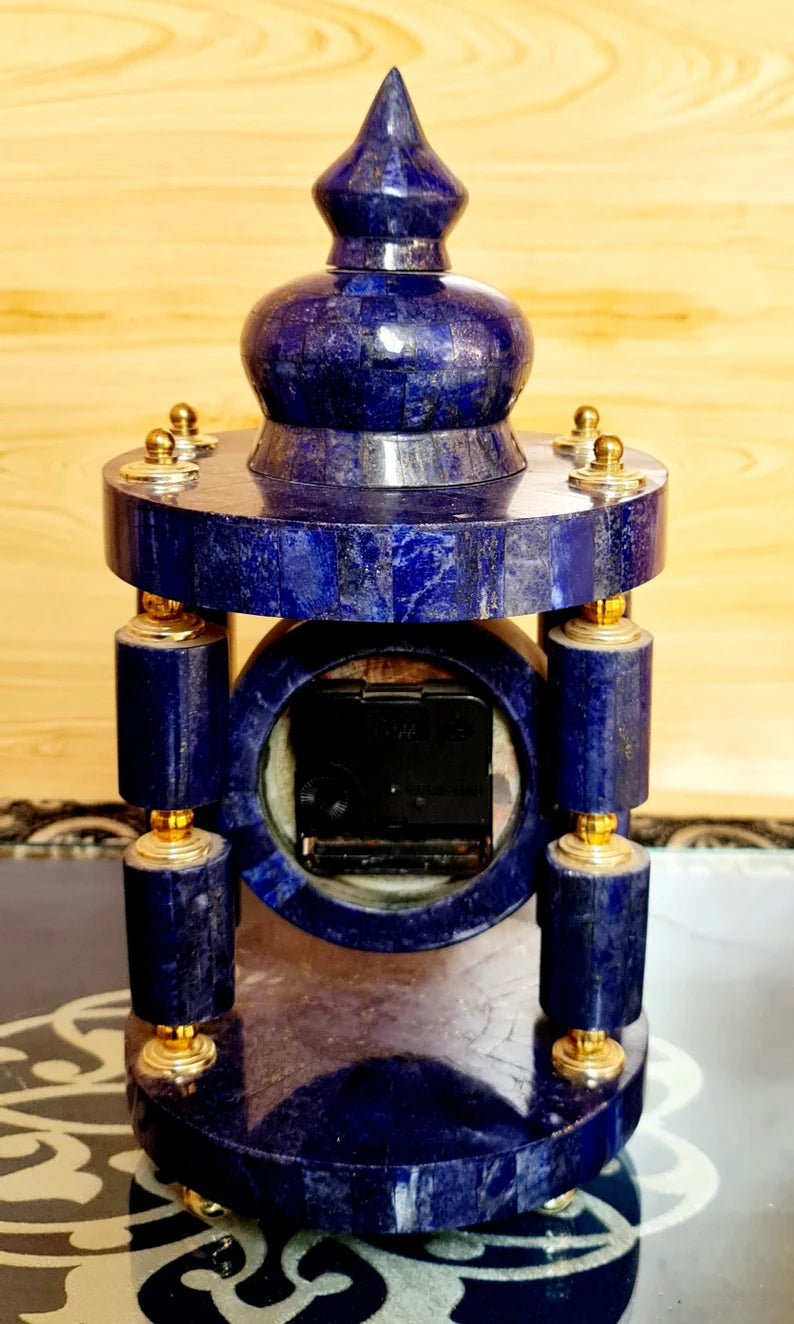 Handcrafted High Quality Lapis Lazuli Clock Decorative Tower – 4180 g | Afghan Stone Art