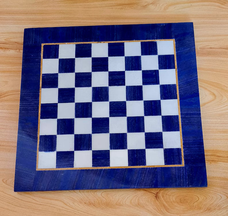 Handmade Royal Blue Lapis Lazuli & Marble Chess Board – Afghanistan