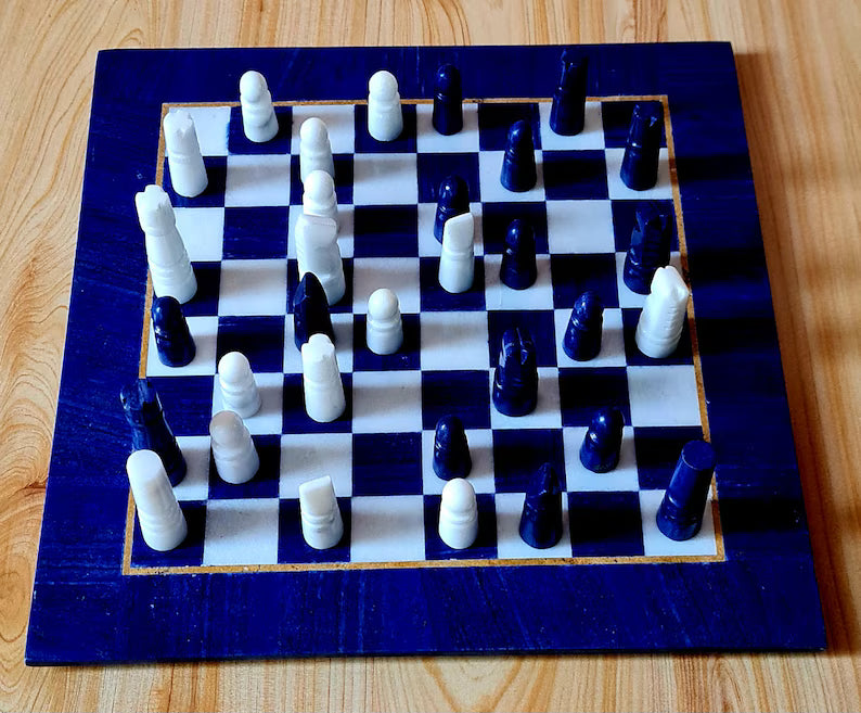 Handmade Royal Blue Lapis Lazuli & Marble Chess Board – Afghanistan