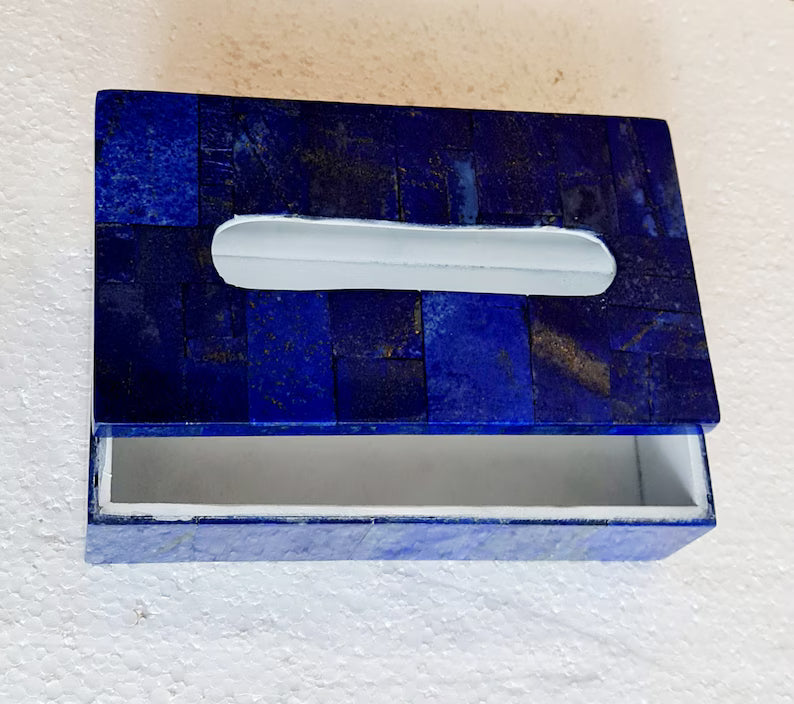 Handmade Royal Blue Lapis Lazuli Tissue Box, Home Decor from Afghanistan