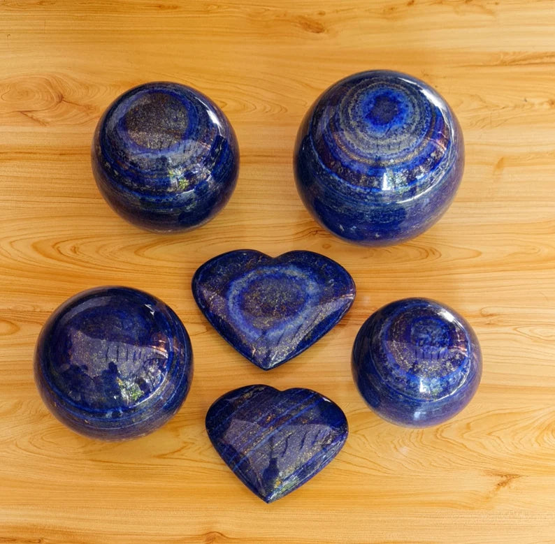 20.630 KG High-Grade Afghan Lapis Lazuli Lot – Polished Spheres & Hearts with Golden Pyrite