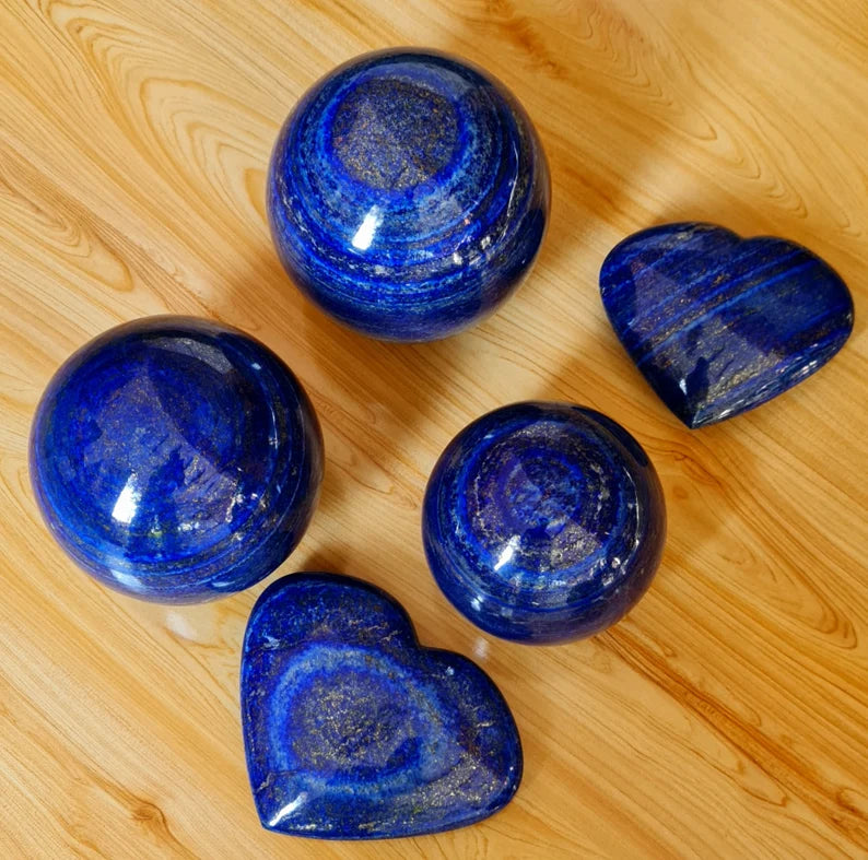 20.630 KG High-Grade Afghan Lapis Lazuli Lot – Polished Spheres & Hearts with Golden Pyrite
