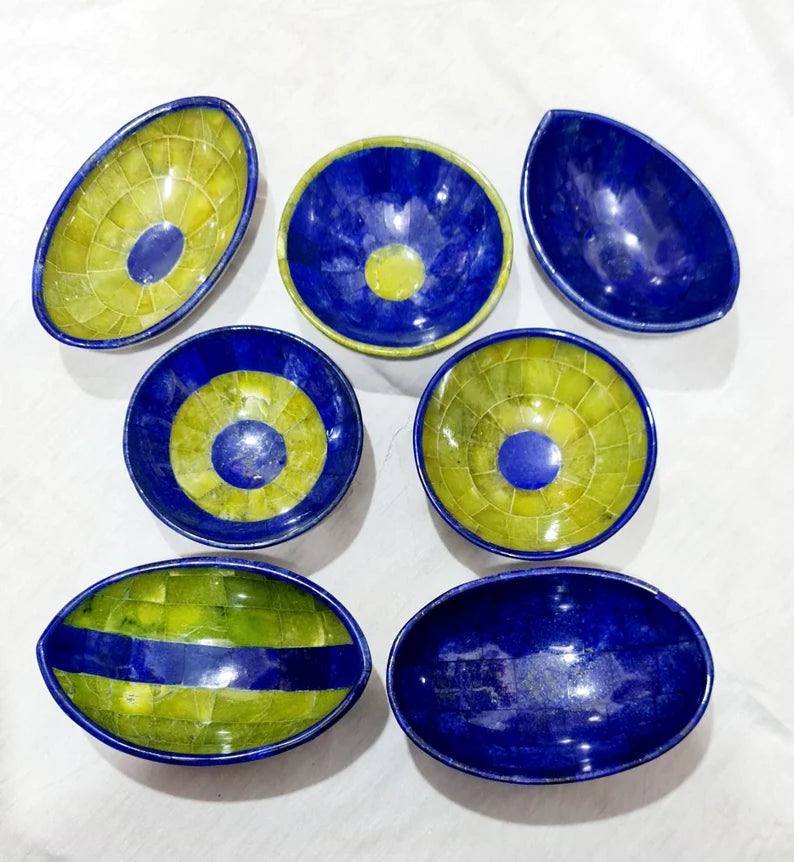 Handmade Royal Blue Lapis Lazuli & Jade Bowls Collection – Afghanistan