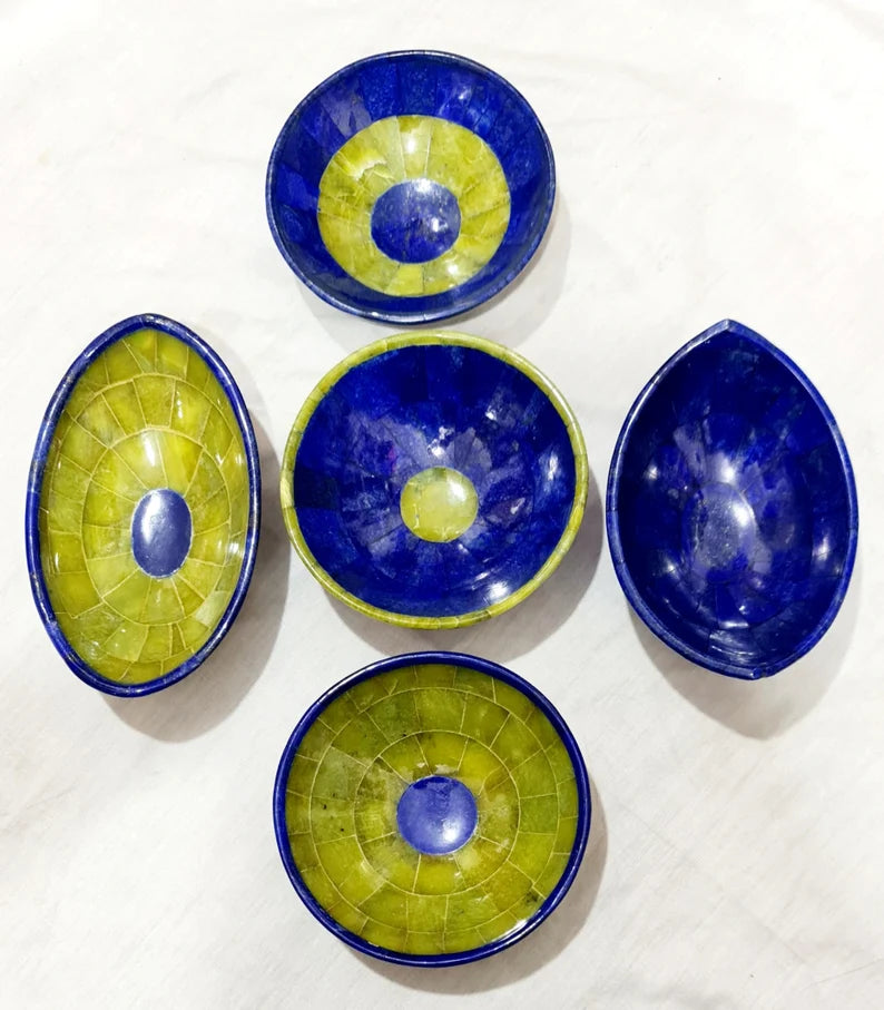 Handmade Royal Blue Lapis Lazuli & Jade Bowls Collection – Afghanistan