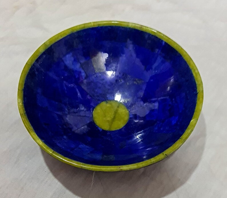 730 Gram Handmade Royal Blue Lapis Lazuli with Jade Bowl – Afghanistan (200 × 80 mm)