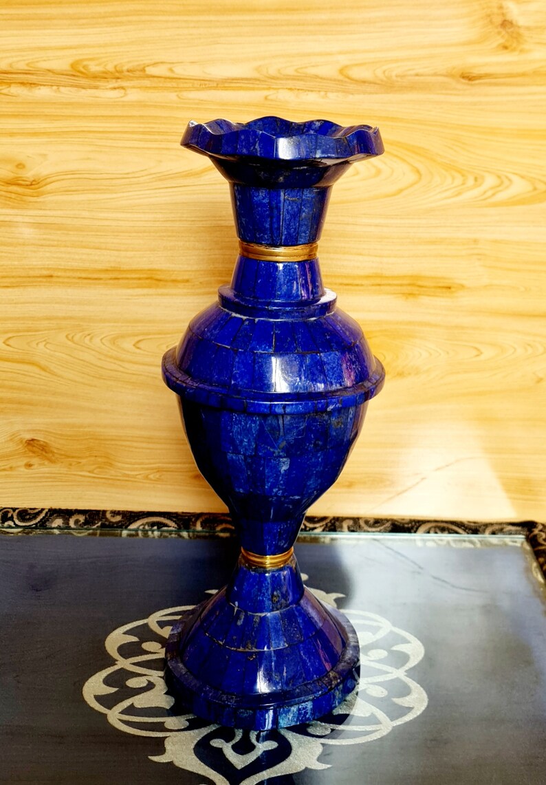15.7 Inch XXL Handcrafted High-Quality Lapis Lazuli Pair Flower Vases – Afghanistan